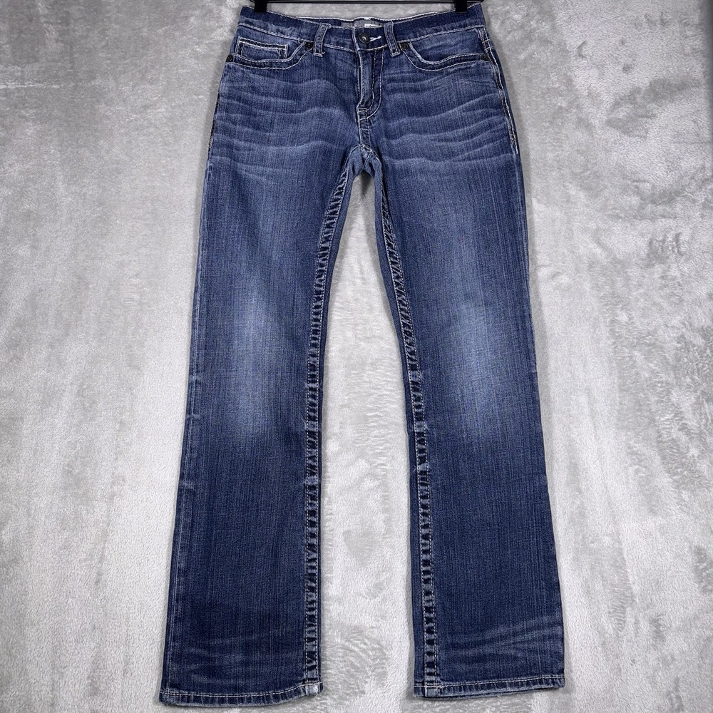 BKE Jeans Aiden Womens 28R Blue Bootleg Medium Wash Stretch Denim Whiskers Rodeo